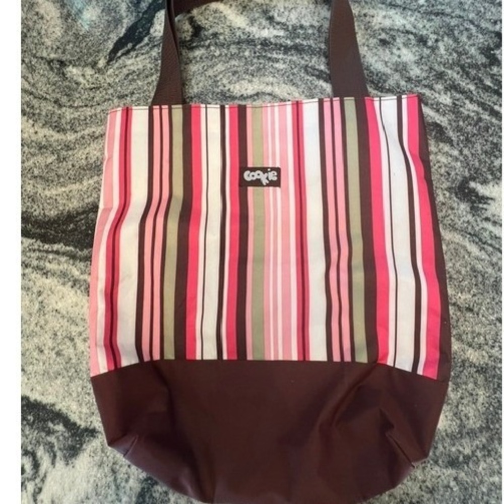 Cookie Tote Bag Womens Large Pink Brown Striped Shoulder Bag Good 3412